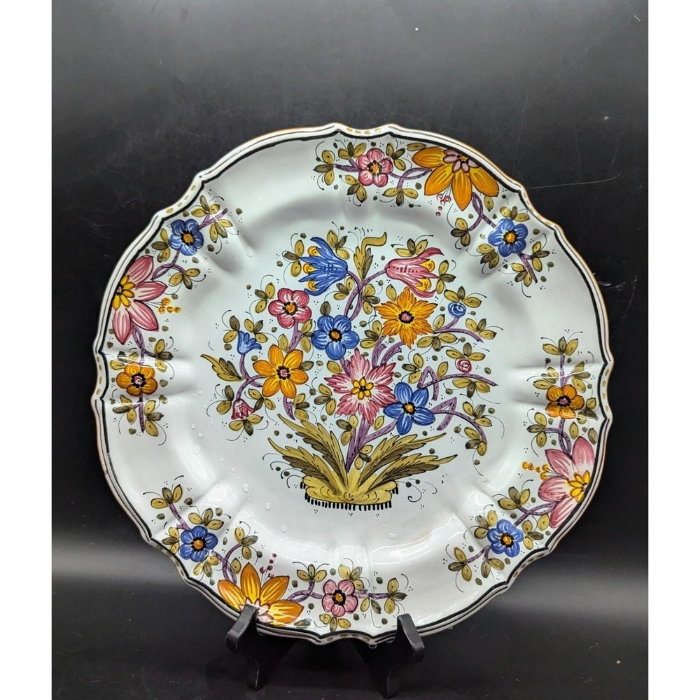 Peccetti Deruta Ceramic Majolica Hanging Decorative Plate‎ 12" Italy Flower